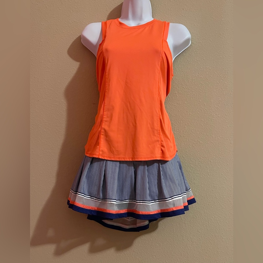 Lucky in Love Orange and Blue Tennis Tank & Skort Set (Size M)